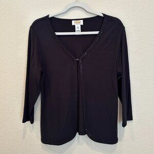 Talbots Black Sweater with Bead Detail and Hook Closure